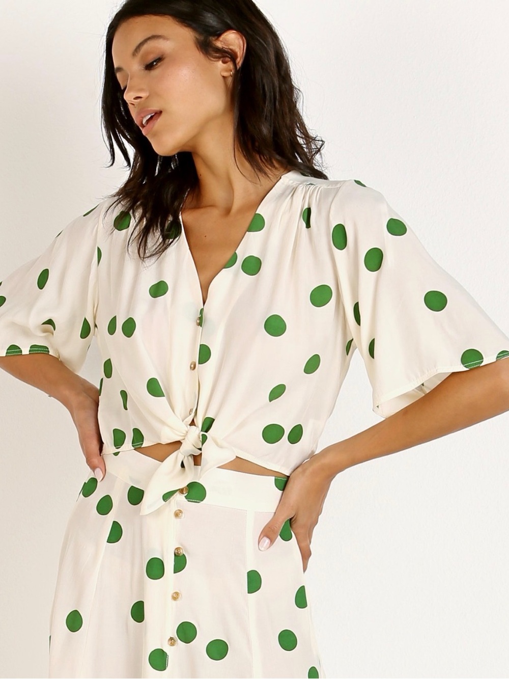 Faithfull The Brand Boulevards Top Lolita Dot Polka Dot Tie Front Blouse M